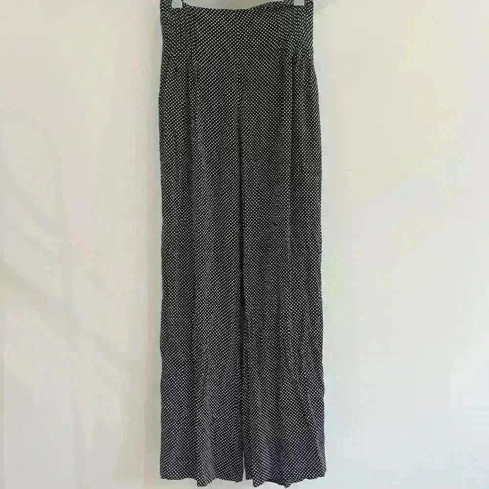 Maeve by Anthropologie Black White Polka Dot Plus Pockets Wide Leg Pants 0